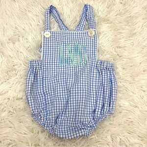 The Proper Peony Bubble Blue White Gingham monogrammed LMG  12 mos